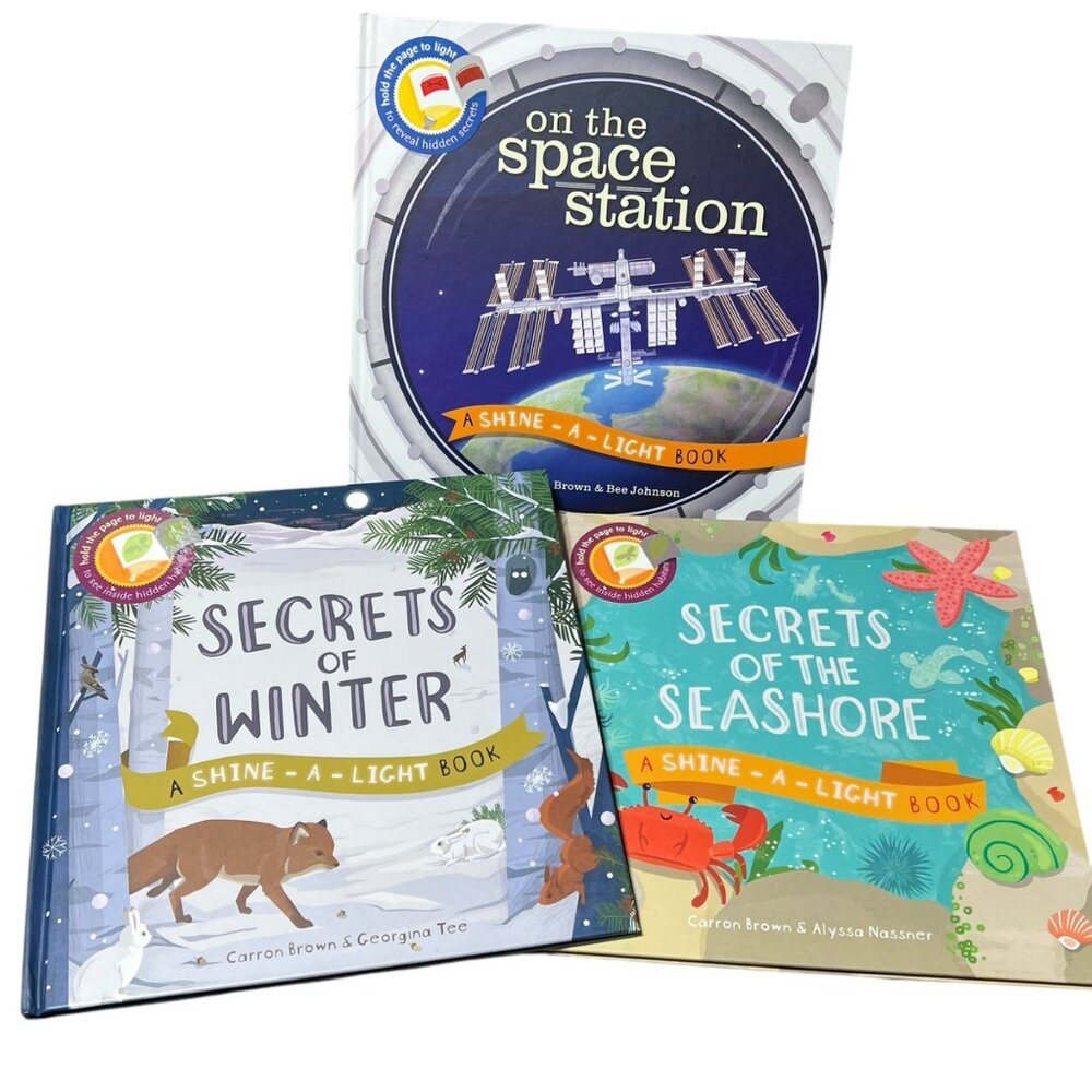 Shine-A-Light Childrens Book Set Of 3: Secrets of the Season, Winter, Space Stat